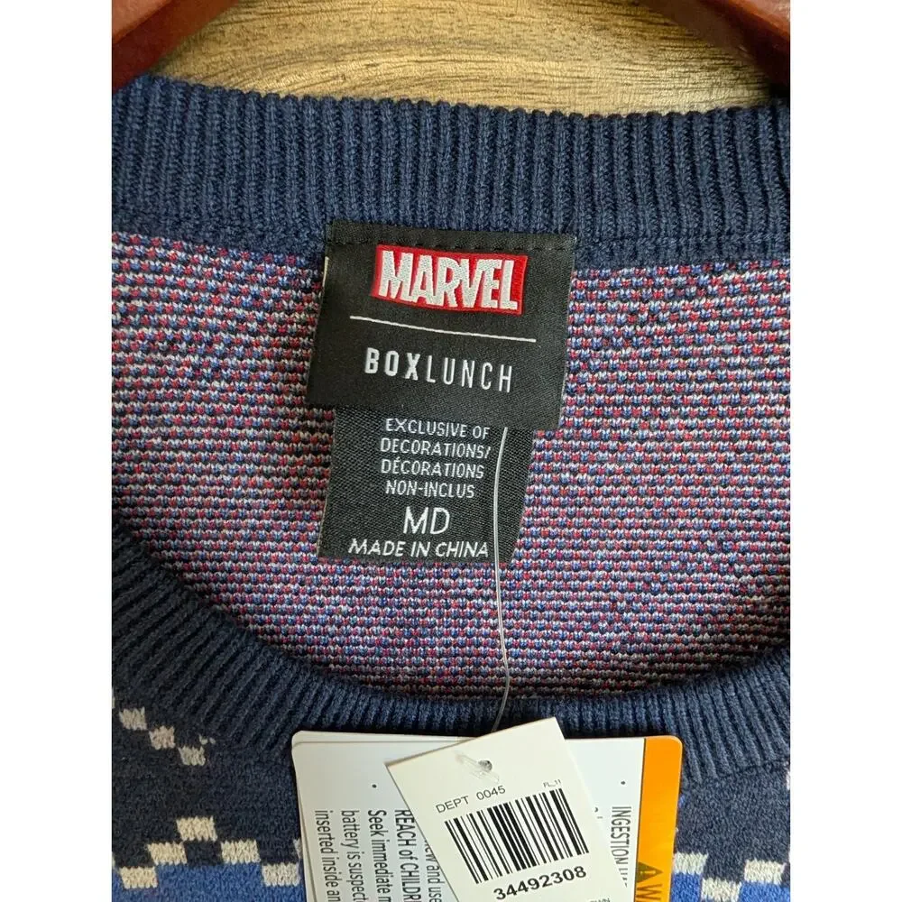 NWT Marvel Sweater Mens MD Blue Knit Spiderman Upsidedown Holiday Long Sleeve